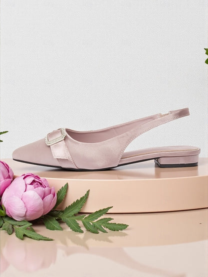 Flats with Satin Slingback Buckle Rhinestone Women's Pink