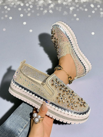 Sneakers Embellished Mesh Rhinestone with Slip-On Women's