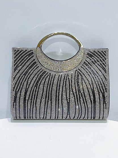 Evening – Rhinestone Bag Clutch Round with Handle Women's