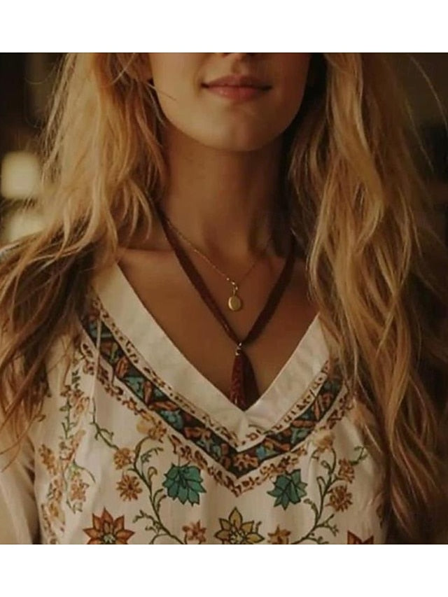 Women's Boho Blouse Floral Graphic Bohemia Vintage Tropical