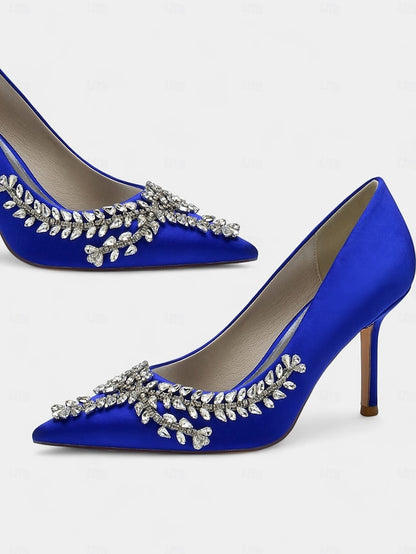 Rhinestone-Embellished Women's Satin – Stiletto Heels