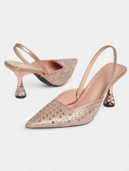 Rose Women's Geometric Slingback with Gold Rhinestone Heels