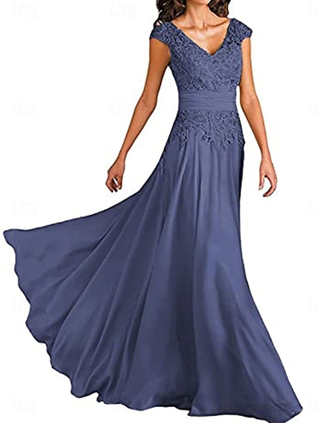 Elegant V Bride A-Line Neck Dress Mother the Floor Simple of