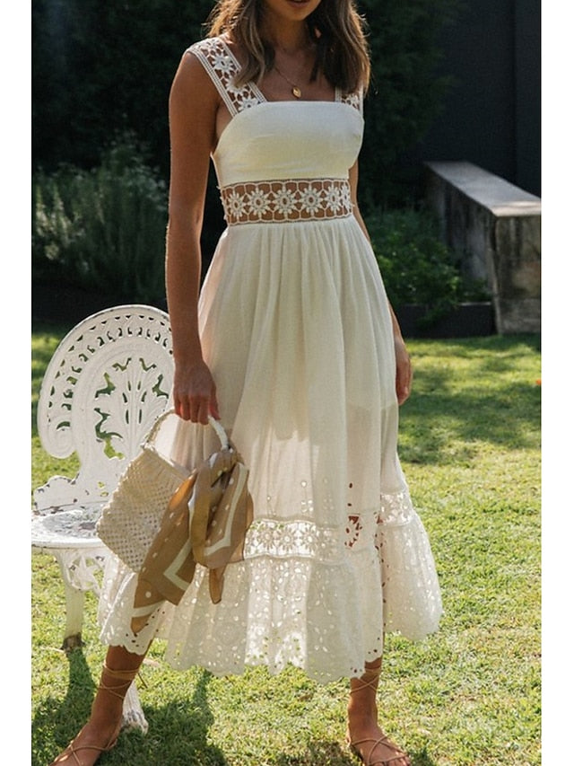 Women's Midi Dress White Dress Graduation Dress Elegant