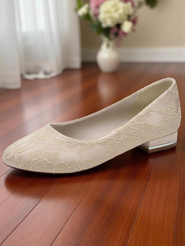 Wedding Women's Lace Low Ivory Flats Heel