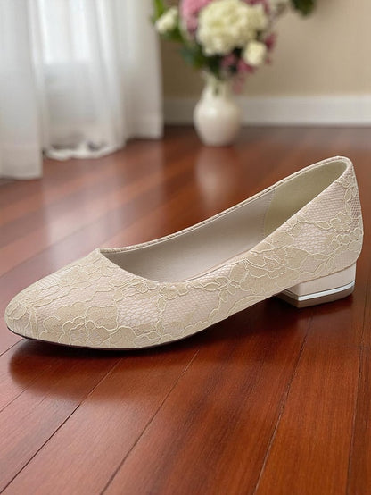 Wedding Women's Lace Low Ivory Flats Heel
