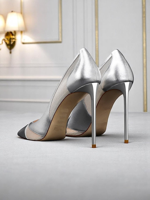 Pumps Toe Mesh Women's with Detailing Pointed Nude Suede