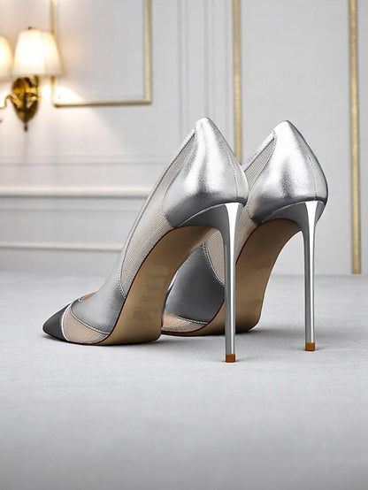 Pumps Toe Mesh Women's with Detailing Pointed Nude Suede