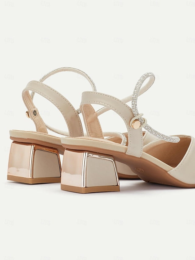 Elegant Pointed with Slingback Women's Heels Toe Rhinestone