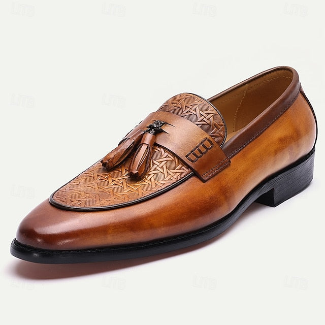 Tassel Slip-On Men's Leather Loafers Tan – Vintage Dress