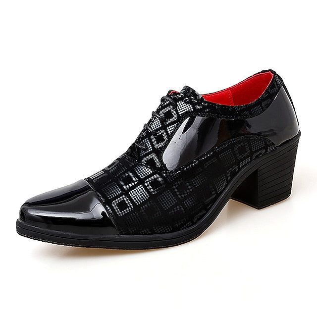 and Men's Block Shoes Oxford Black Red Leather Patent Heel