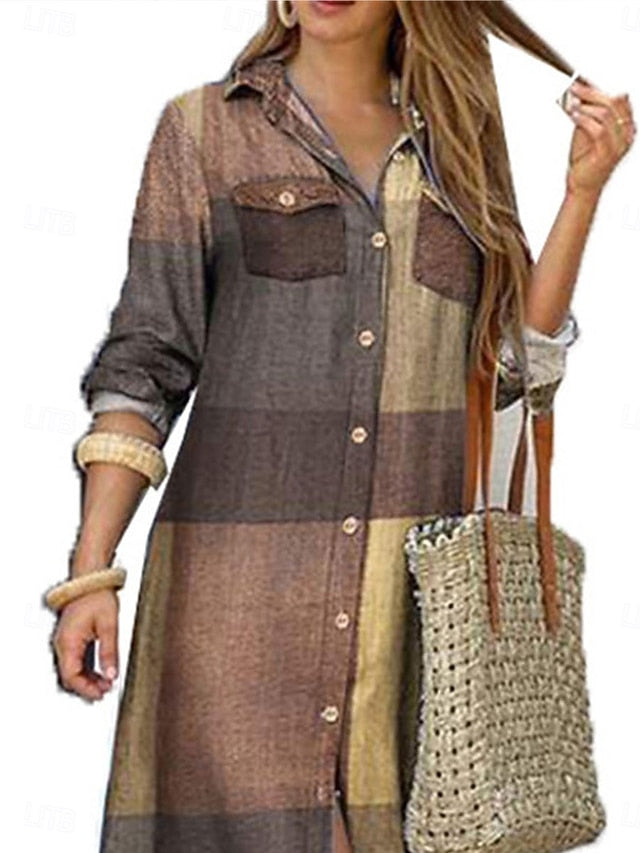 Women's Maxi Dress Shirt Dress Casual Dress Stylish Basic