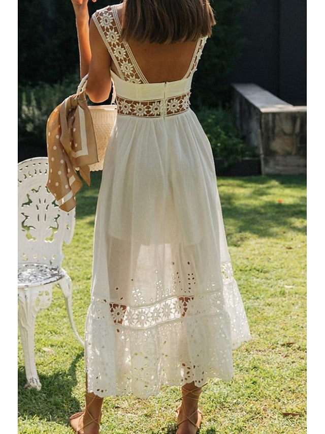 Women's Midi Dress White Dress Graduation Dress Elegant