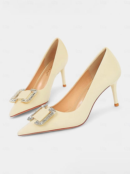 Elegant for Satin Rhinestone Green Pumps Buckle with Women: