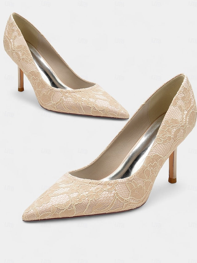 Pointed-Toe Lace-Embroidered Stiletto - Heels Women's
