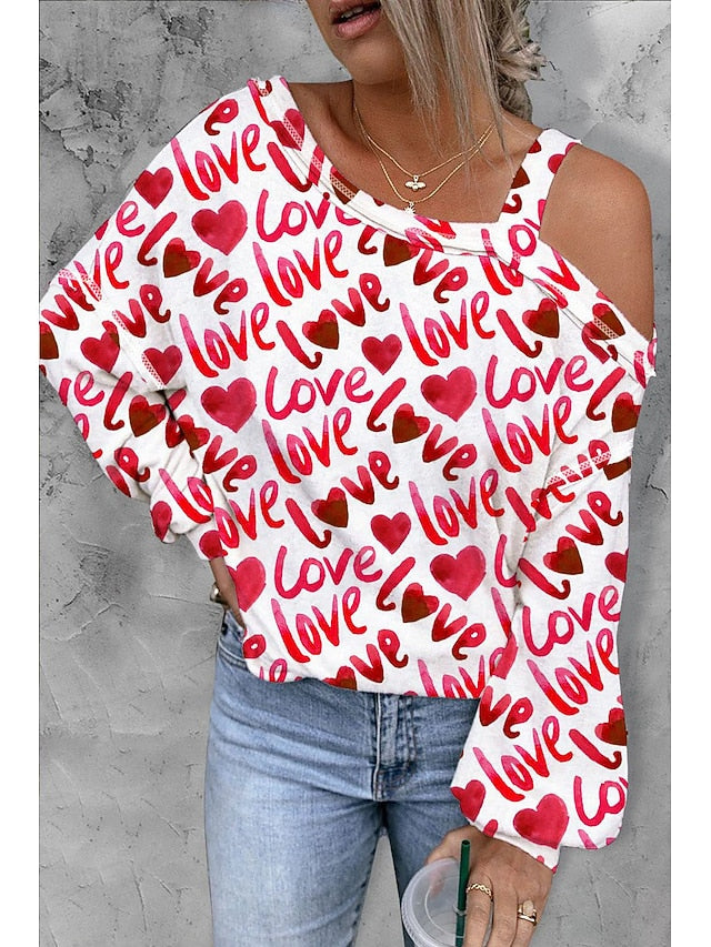 Women's Shirt Blouse Heart Carnival Casual Going out White