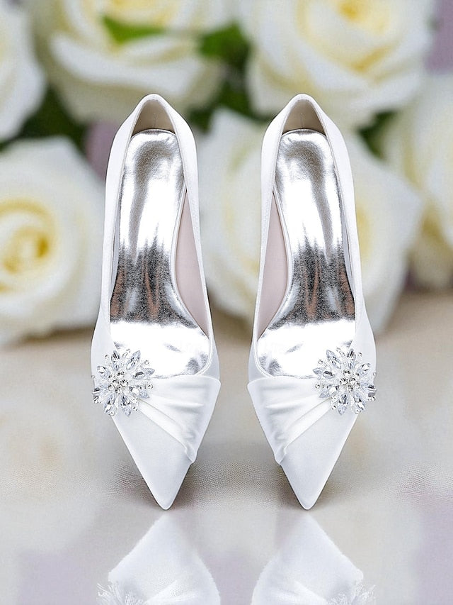 Block White Pumps Women's with Crystal Heel Low