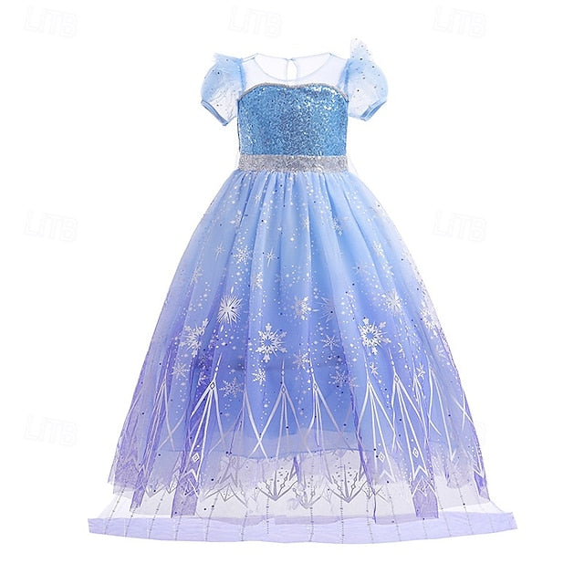 Dress Girl Elsa Theme Frozen Princess Party Flower Fairytale