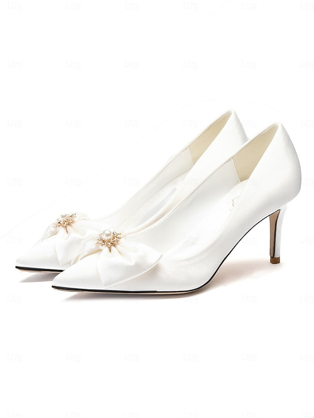 Toe Chic Bow Wedding Pointed Pumps Satin – Women's