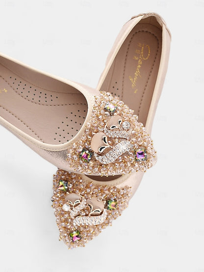 Women's Foldable Rhinestone Ballet Black Flats with