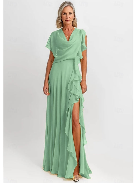 Vintage A-Line Ruffles Mother the Bride Elegant Dress of
