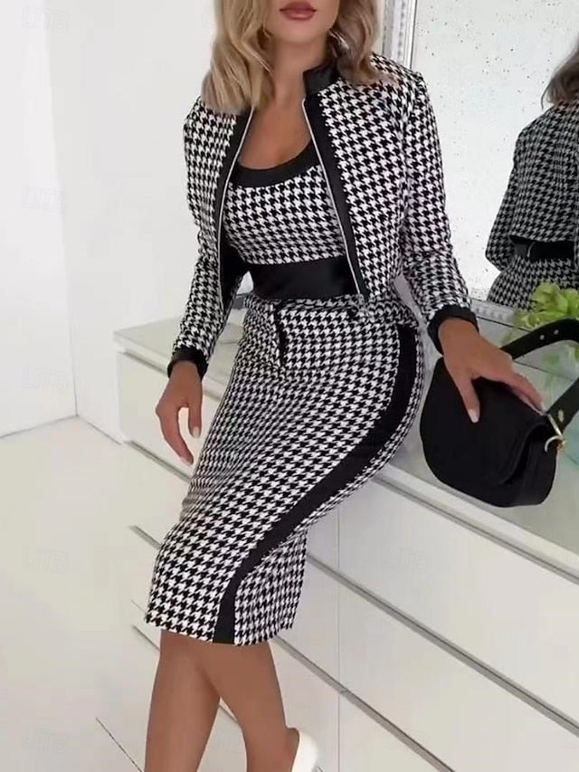 Women's Dress Set Sheath Dress Elegant Houndstooth Print