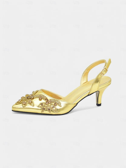 Gold Heels Matching with Embellished Slingback Handbag –