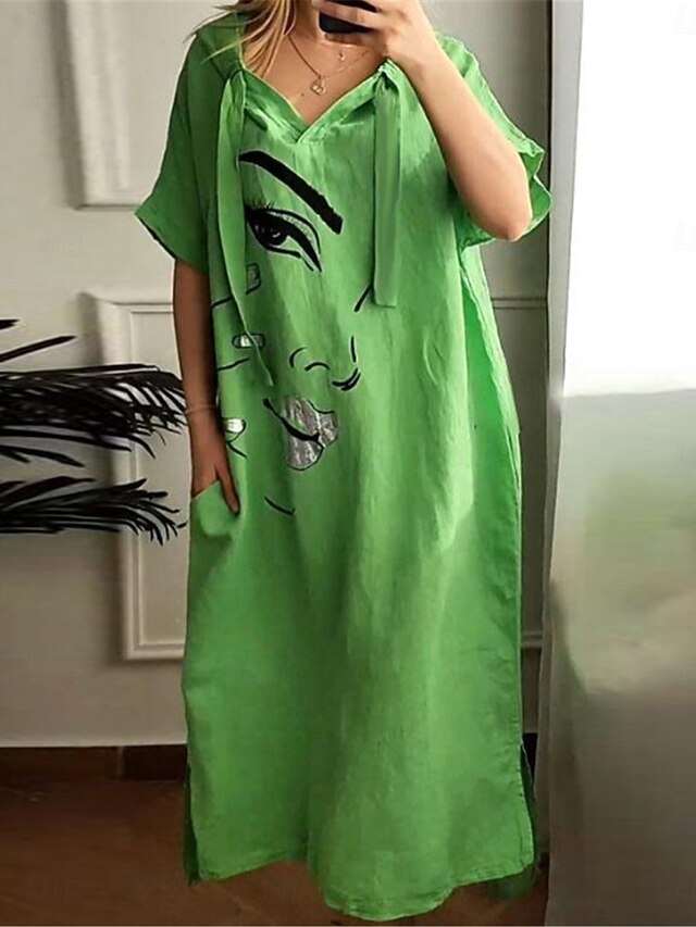 Women's Maxi Dress Faux Cotton Linen Casual Dress Stylish