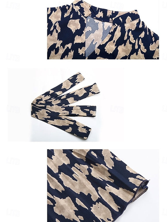 Women's Floral V Neck Midi Dress Long Sleeve Spring Fall