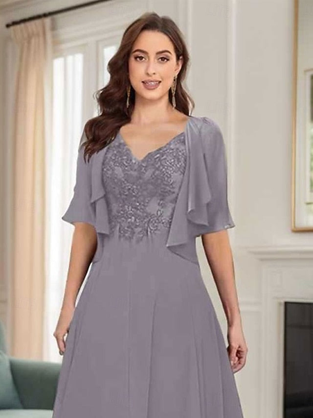 of A-Line Simple Elegant Neck Dress Mother Bride V the