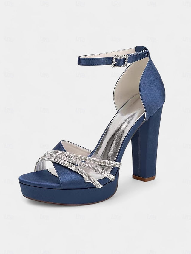 Satin Heel Purple with Straps Sandals Rhinestone High - Platform