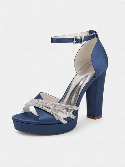 Satin Heel Purple with Straps Sandals Rhinestone High - Platform