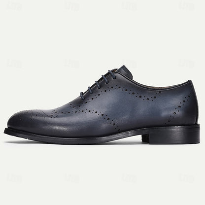 Navy Genuine Shoes Oxford Blue Cowhide Men's Classic