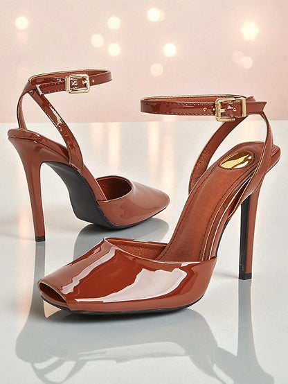 Peep Women's Leather Green Toe - Dark Patent High Heels