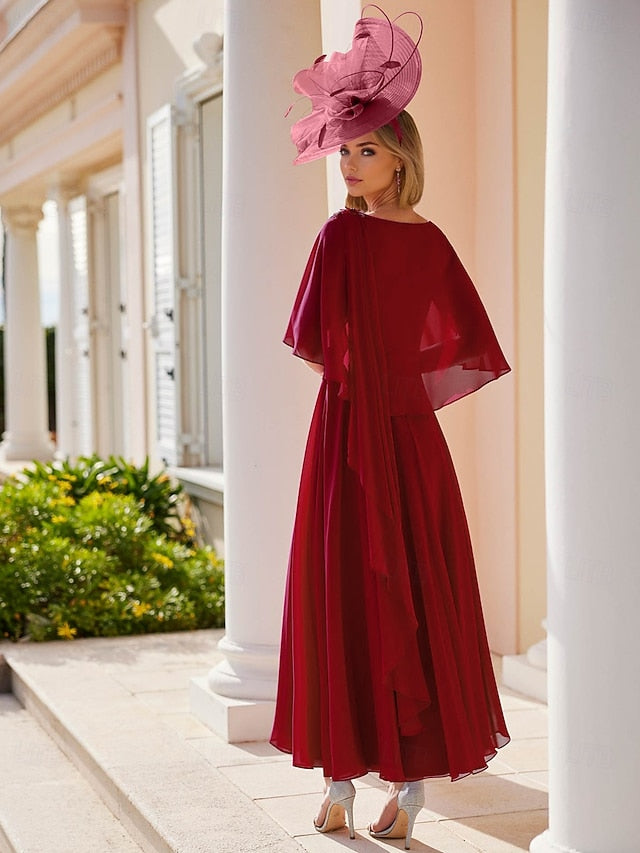 Bateau Neck A-Line Mother Bride the Ankle of Dress Elegant