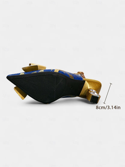 - Heel High and Bow Women's Gold Slingback Pumps Blue