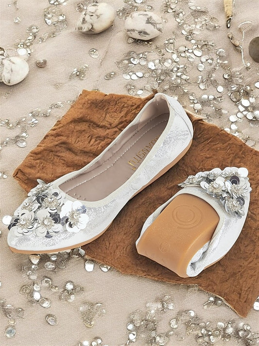 Comfortable Women's Foldable – Floral Flats Embellished