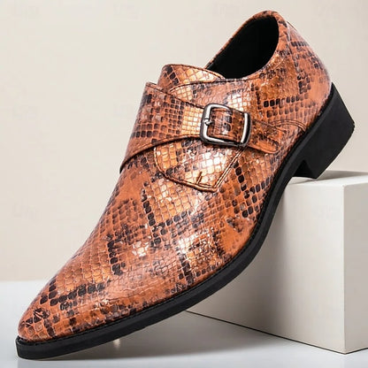 Men Monk – Formal Shoes Snake Classic Print for Strap Brown