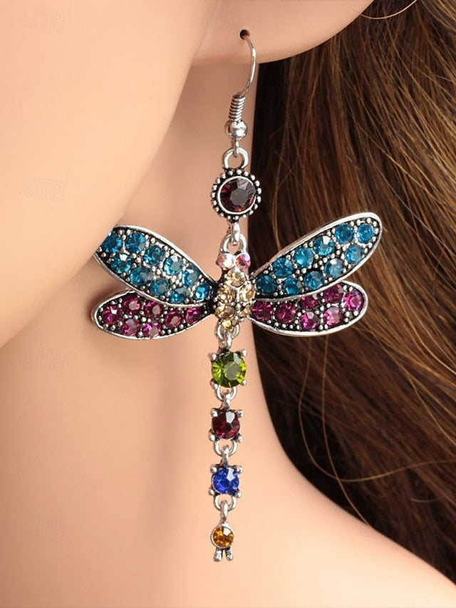 – Colorful Earrings Dragonfly Vintage Crystal Style