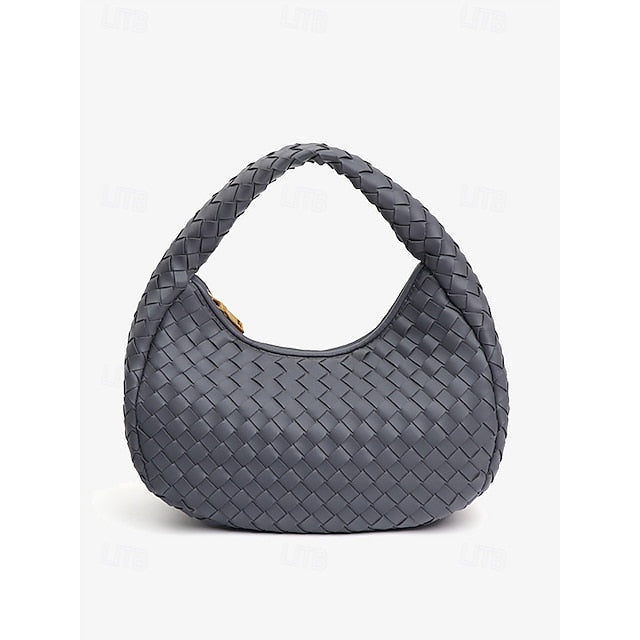 – Leather Round Woven Chic Women's Elegant Ivory Hobo Bag
