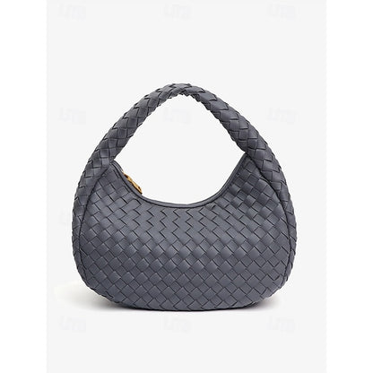 – Leather Round Woven Chic Women's Elegant Ivory Hobo Bag