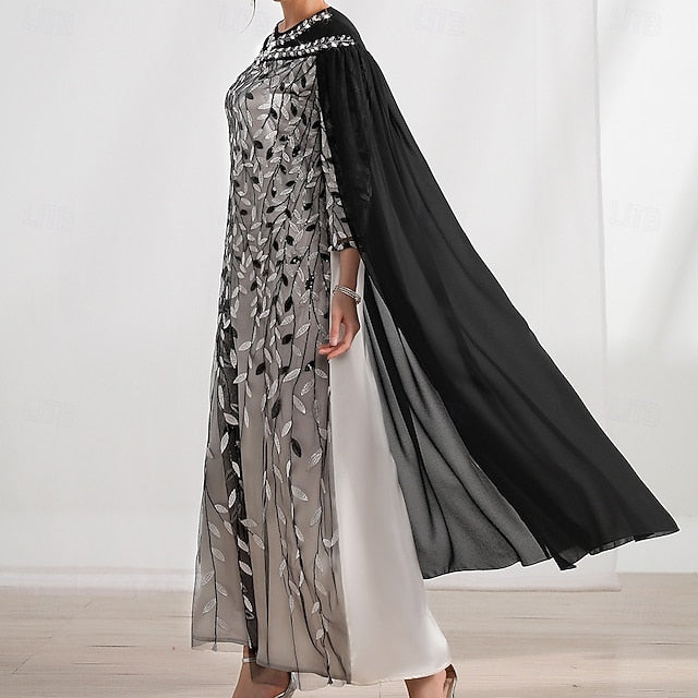 Neck Dress A-Line the Bride Cape Elegant of Mother Crew