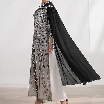 Neck Dress A-Line the Bride Cape Elegant of Mother Crew