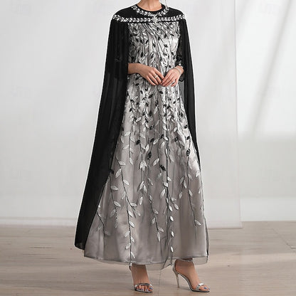 Neck Dress A-Line the Bride Cape Elegant of Mother Crew