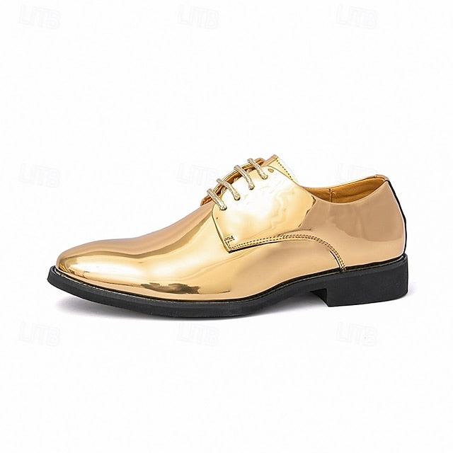 Patent Lace-Up Shoes Sleek Gold for Shiny – Leather Men