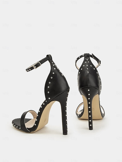 Stiletto Embellishments Black - Silver with Stud Sandals