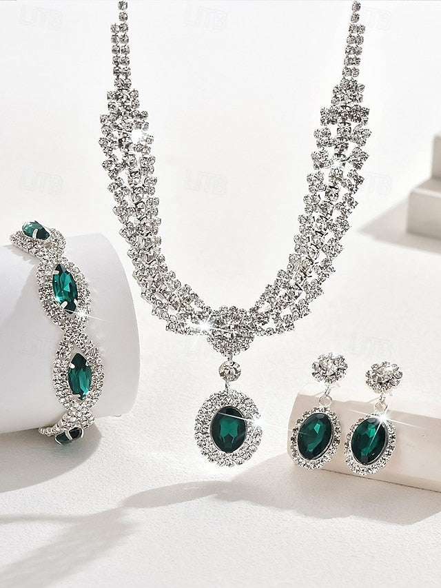 Green Elegant Jewelry Luxury – Necklace Set Crystal Women for