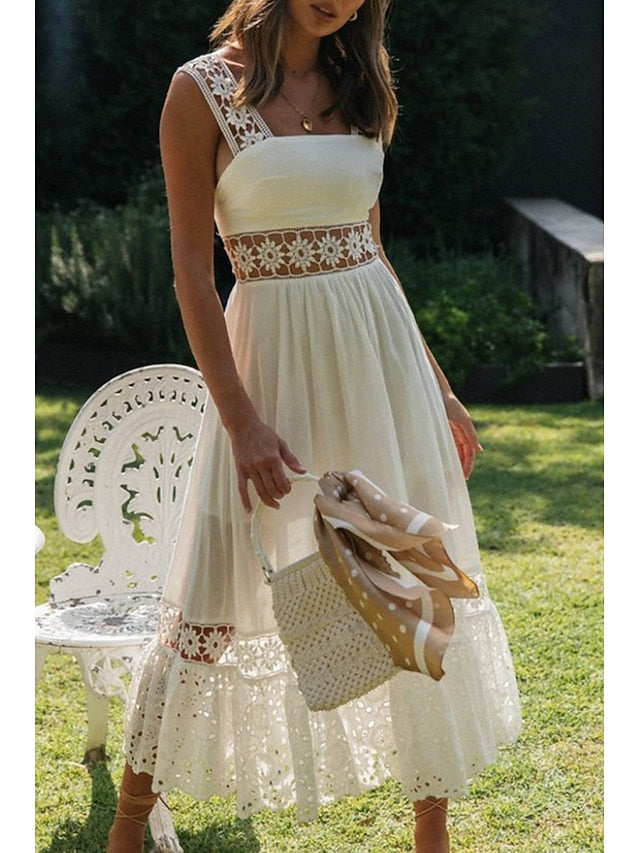 Women's Midi Dress White Dress Graduation Dress Elegant