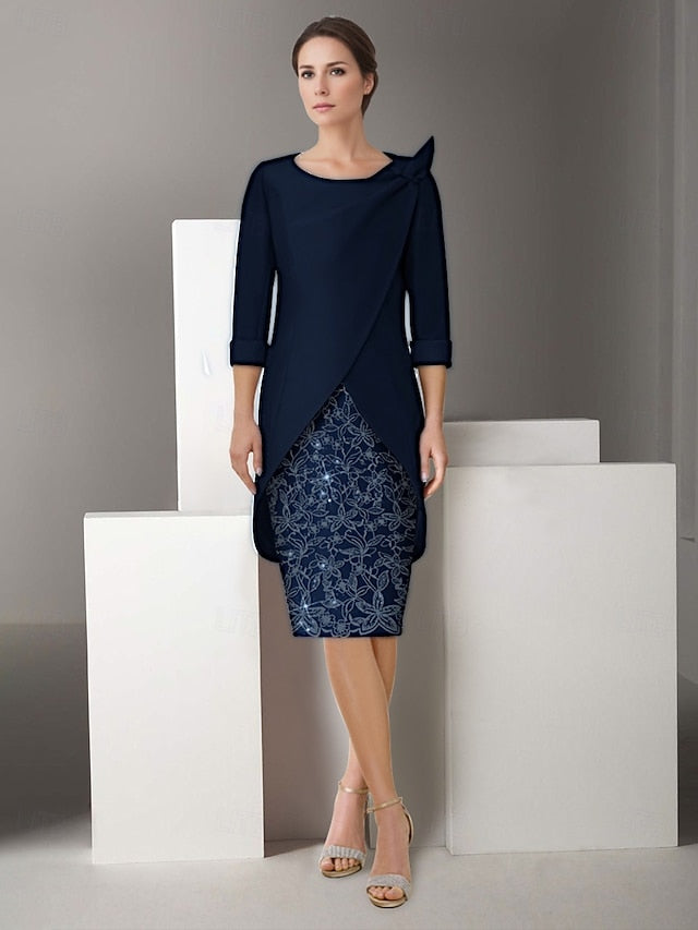 Piece of the Two Sheath Mother Jacket Dress Embroidered Suit