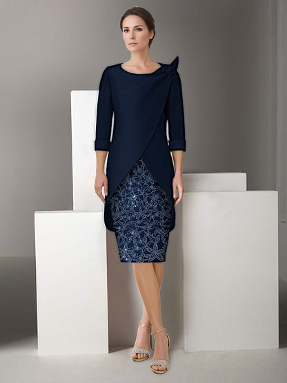 Piece of the Two Sheath Mother Jacket Dress Embroidered Suit